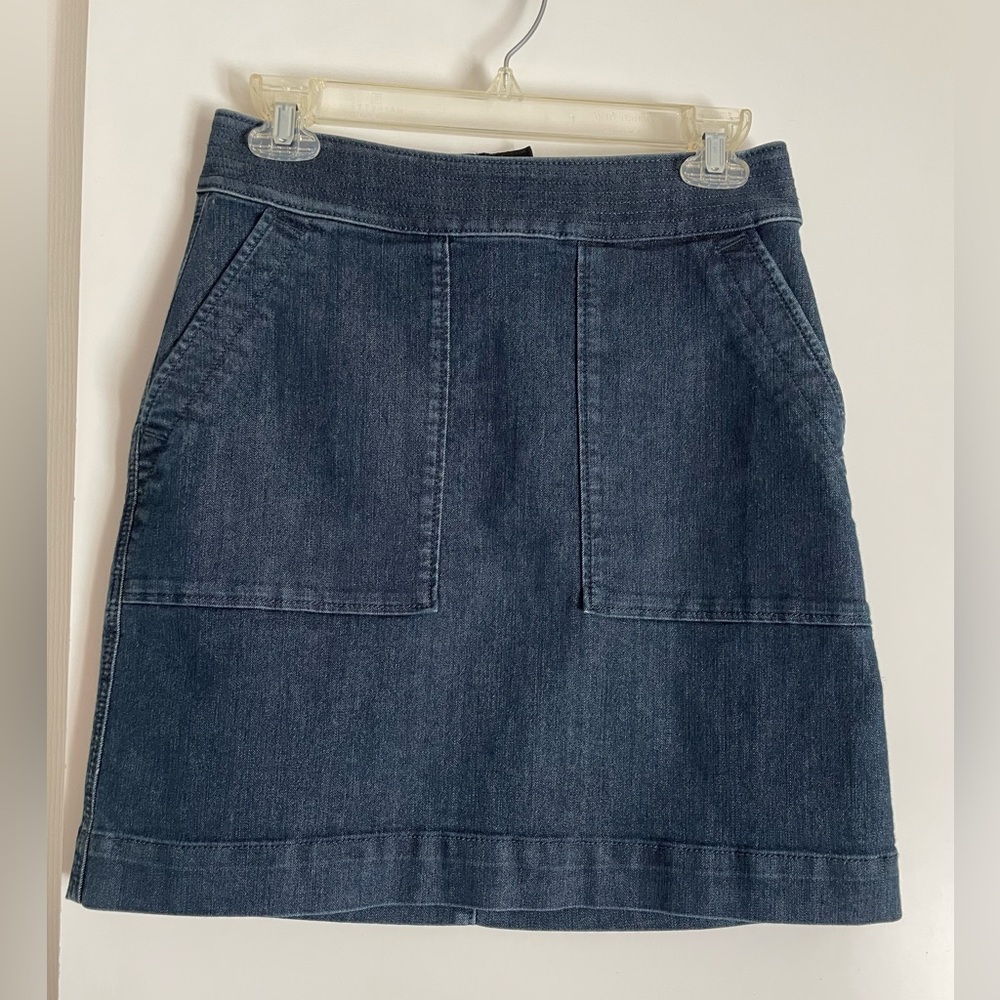 LOFT Ann Taylor Cotton High Waist Short Preppy Skirt Dark Wash Denim nwot